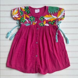 MASALA KIDS 100% Cotton Multicolor Embroidered Gauze Muslin Button Down Dress